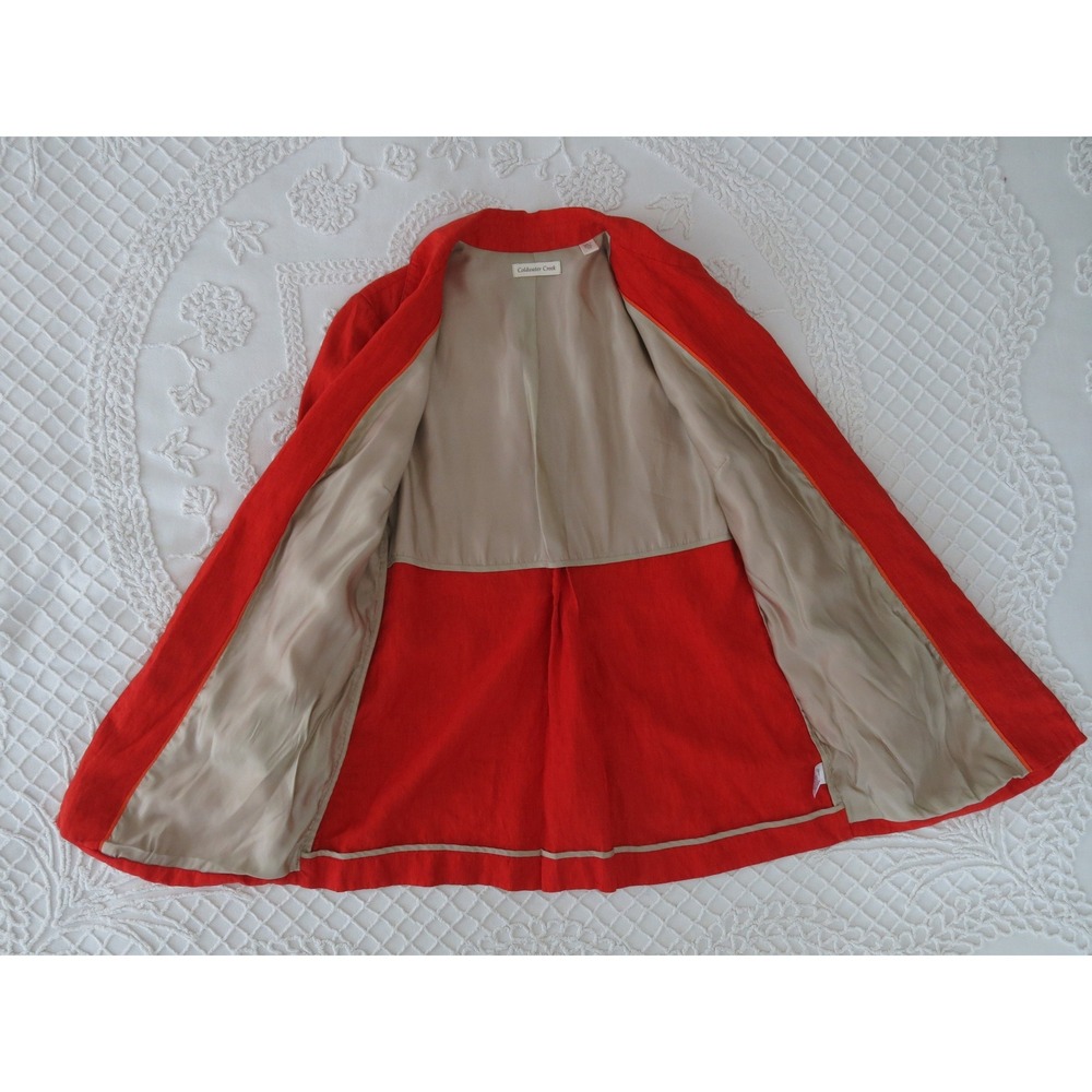 Coldwater Creek Womens 10 Bright Red Linen Open Front Longline Jacket Blazer - Picture 4 of 9